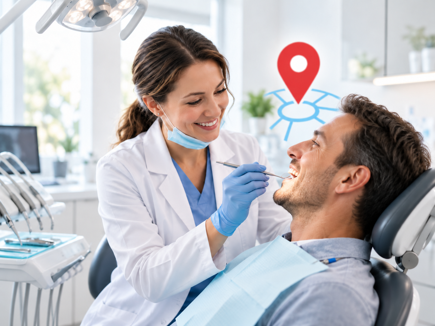 Dentist consulting with a patient in a modern dental office